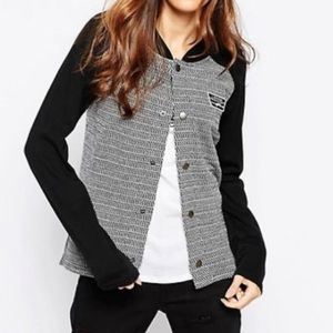 VANS Gray & Black Button Down Bomber Sweater